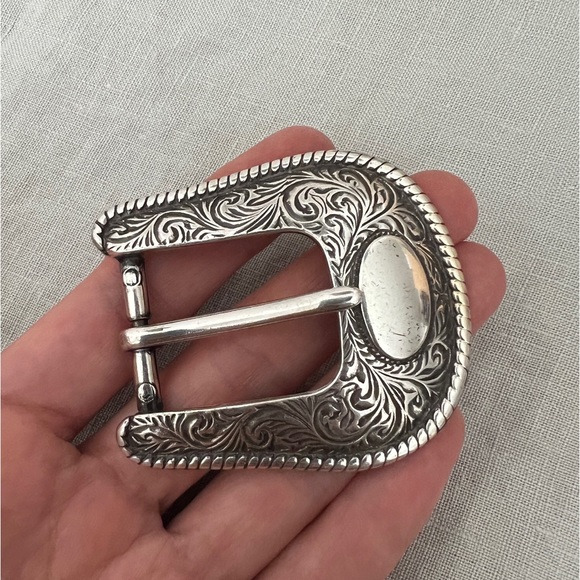 Vintage silver tone western scrollwork engraved belt buckle rope medium 1” - Picture 1 of 4